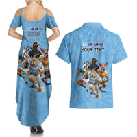Custom Rugby Southern Hemisphere Couples Matching Summer Maxi Dress and Hawaiian Shirt Argentina AUNZ South Africa Mascot Blue - Polynesian Pride