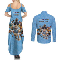 Custom Rugby Southern Hemisphere Couples Matching Summer Maxi Dress and Long Sleeve Button Shirt Argentina AUNZ South Africa Mascot Blue LT9 - Polynesian Pride