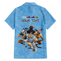 Custom Rugby Southern Hemisphere Family Matching Off The Shoulder Long Sleeve Dress and Hawaiian Shirt Argentina AUNZ South Africa Mascot Blue - Polynesian Pride