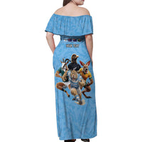 Custom Rugby Southern Hemisphere Family Matching Off Shoulder Maxi Dress and Hawaiian Shirt Argentina AUNZ South Africa Mascot Blue - Polynesian Pride