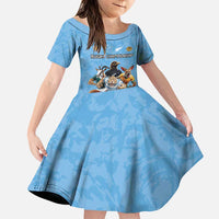 Custom Rugby Southern Hemisphere Family Matching Puletasi and Hawaiian Shirt Argentina AUNZ South Africa Mascot Blue LT9 Daughter's Dress Blue - Polynesian Pride