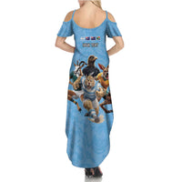 Custom Rugby Southern Hemisphere Family Matching Summer Maxi Dress and Hawaiian Shirt Argentina AUNZ South Africa Mascot Blue - Polynesian Pride
