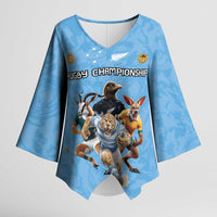 Custom Rugby Southern Hemisphere Kimono Sleeve Blouse Argentina AUNZ South Africa Mascot Blue - Polynesian Pride