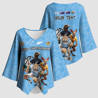 Custom Rugby Southern Hemisphere Kimono Sleeve Blouse Argentina AUNZ South Africa Mascot Blue - Polynesian Pride