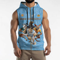Custom Rugby Southern Hemisphere Sleeveless Zip Hoodie Argentina AUNZ South Africa Mascot Blue - Polynesian Pride