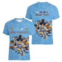 Custom Rugby Southern Hemisphere Women V-Neck T-Shirt Argentina AUNZ South Africa Mascot Blue - Polynesian Pride