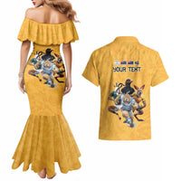 Custom Rugby Southern Hemisphere Couples Matching Mermaid Dress and Hawaiian Shirt Argentina AUNZ South Africa Mascot Gold LT9 - Polynesian Pride