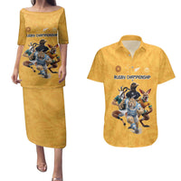 Custom Rugby Southern Hemisphere Couples Matching Puletasi and Hawaiian Shirt Argentina AUNZ South Africa Mascot Gold LT9 Gold - Polynesian Pride