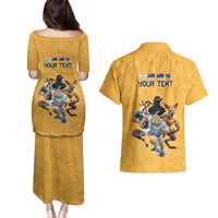 Custom Rugby Southern Hemisphere Couples Matching Puletasi and Hawaiian Shirt Argentina AUNZ South Africa Mascot Gold LT9 - Polynesian Pride