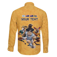 Custom Rugby Southern Hemisphere Family Matching Long Sleeve Bodycon Dress and Hawaiian Shirt Argentina AUNZ South Africa Mascot Gold - Polynesian Pride