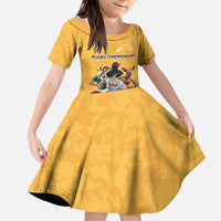 Custom Rugby Southern Hemisphere Family Matching Puletasi and Hawaiian Shirt Argentina AUNZ South Africa Mascot Gold LT9 Daughter's Dress Gold - Polynesian Pride