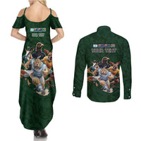 Custom Rugby Southern Hemisphere Couples Matching Summer Maxi Dress and Long Sleeve Button Shirt Argentina AUNZ South Africa Mascot Green LT9 - Polynesian Pride