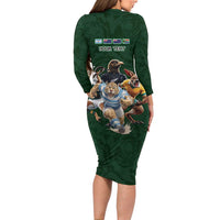 Custom Rugby Southern Hemisphere Family Matching Long Sleeve Bodycon Dress and Hawaiian Shirt Argentina AUNZ South Africa Mascot Green - Polynesian Pride
