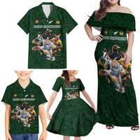 Custom Rugby Southern Hemisphere Family Matching Off Shoulder Maxi Dress and Hawaiian Shirt Argentina AUNZ South Africa Mascot Green - Polynesian Pride