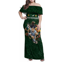 Custom Rugby Southern Hemisphere Family Matching Off Shoulder Maxi Dress and Hawaiian Shirt Argentina AUNZ South Africa Mascot Green - Polynesian Pride