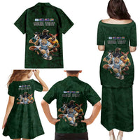 Custom Rugby Southern Hemisphere Family Matching Puletasi and Hawaiian Shirt Argentina AUNZ South Africa Mascot Green LT9 - Polynesian Pride