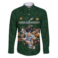 Custom Rugby Southern Hemisphere Family Matching Puletasi and Hawaiian Shirt Argentina AUNZ South Africa Mascot Green LT9 Dad's Shirt - Long Sleeve Green - Polynesian Pride