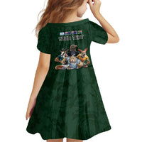 Custom Rugby Southern Hemisphere Family Matching Short Sleeve Bodycon Dress and Hawaiian Shirt Argentina AUNZ South Africa Mascot Green - Polynesian Pride