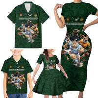 Custom Rugby Southern Hemisphere Family Matching Short Sleeve Bodycon Dress and Hawaiian Shirt Argentina AUNZ South Africa Mascot Green - Polynesian Pride