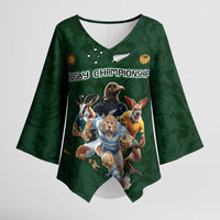 Custom Rugby Southern Hemisphere Kimono Sleeve Blouse Argentina AUNZ South Africa Mascot Green - Polynesian Pride