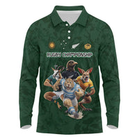 Custom Rugby Southern Hemisphere Long Sleeve Polo Shirt Argentina AUNZ South Africa Mascot Green - Polynesian Pride