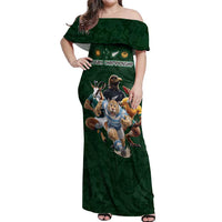 Custom Rugby Southern Hemisphere Off Shoulder Maxi Dress Argentina AUNZ South Africa Mascot Green LT9 Women Green - Polynesian Pride