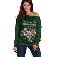 Custom Rugby Southern Hemisphere Off Shoulder Sweater Argentina AUNZ South Africa Mascot Green - Polynesian Pride