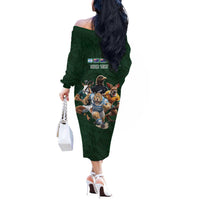 Custom Rugby Southern Hemisphere Off The Shoulder Long Sleeve Dress Argentina AUNZ South Africa Mascot Green - Polynesian Pride