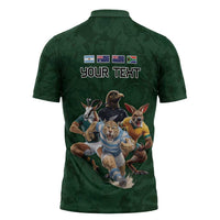 Custom Rugby Southern Hemisphere Zipper Polo Shirt Argentina AUNZ South Africa Mascot Green - Polynesian Pride