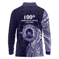 Tonga Queen Salote College 100th Years Long Sleeve Polo Shirt Est 1926 Tongan Ngatu Tapa - Polynesian Pride