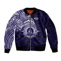 Tonga Queen Salote College 100th Years Sleeve Zip Bomber Jacket Est 1926 Tongan Ngatu Tapa - Polynesian Pride