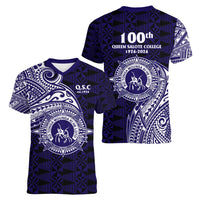 Tonga Queen Salote College 100th Years Women V-Neck T-Shirt Est 1926 Tongan Ngatu Tapa - Polynesian Pride