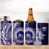 Tonga Queen Salote College 100th Years 4 in 1 Can Cooler Tumbler Blue Tonga Kupesi Uniquely Pacific Art - Polynesian Pride
