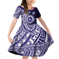 Tonga Queen Salote College 100th Years Family Matching Off Shoulder Short Dress and Hawaiian Shirt Blue Tonga Kupesi Uniquely Pacific Art - Polynesian Pride