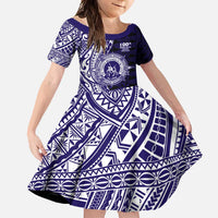Tonga Queen Salote College 100th Years Family Matching Short Sleeve Bodycon Dress and Hawaiian Shirt Blue Tonga Kupesi Uniquely Pacific Art - Polynesian Pride