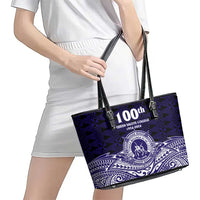 Tonga Queen Salote College 100th Years Leather Tote Bag Blue Tonga Kupesi Uniquely Pacific Art - Polynesian Pride