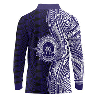 Tonga Queen Salote College 100th Years Long Sleeve Polo Shirt Blue Tonga Kupesi Uniquely Pacific Art - Polynesian Pride