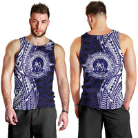 Tonga Queen Salote College 100th Years Men Tank Top Blue Tonga Kupesi Uniquely Pacific Art - Polynesian Pride