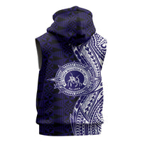 Tonga Queen Salote College 100th Years Sleeveless Zip Hoodie Blue Tonga Kupesi Uniquely Pacific Art - Polynesian Pride