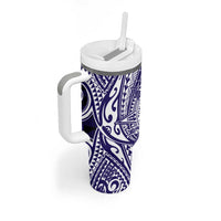 Tonga Queen Salote College 100th Years Tumbler With Handle Blue Tonga Kupesi Uniquely Pacific Art - Polynesian Pride