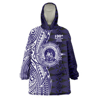 Tonga Queen Salote College 100th Years Wearable Blanket Hoodie Blue Tonga Kupesi Uniquely Pacific Art - Polynesian Pride
