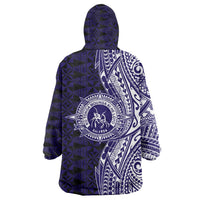 Tonga Queen Salote College 100th Years Wearable Blanket Hoodie Blue Tonga Kupesi Uniquely Pacific Art - Polynesian Pride