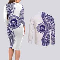 Tonga Queen Salote College 100th Years Couples Matching Long Sleeve Bodycon Dress and Long Sleeve Button Shirt White Tonga Kupesi Uniquely Pacific Art - Polynesian Pride