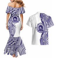 Tonga Queen Salote College 100th Years Couples Matching Mermaid Dress and Hawaiian Shirt White Tonga Kupesi Uniquely Pacific Art - Polynesian Pride