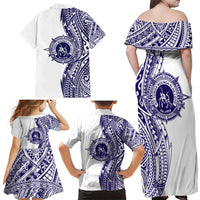Tonga Queen Salote College 100th Years Family Matching Off Shoulder Maxi Dress and Hawaiian Shirt White Tonga Kupesi Uniquely Pacific Art - Polynesian Pride