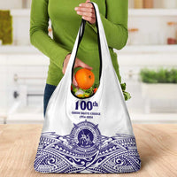 Tonga Queen Salote College 100th Years Grocery Bag White Tonga Kupesi Uniquely Pacific Art - Polynesian Pride