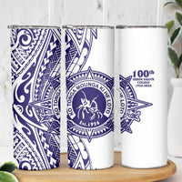 Tonga Queen Salote College 100th Years Skinny Tumbler White Tonga Kupesi Uniquely Pacific Art - Polynesian Pride