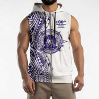 Tonga Queen Salote College 100th Years Sleeveless Zip Hoodie White Tonga Kupesi Uniquely Pacific Art - Polynesian Pride