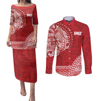 Samoa FAST Couples Matching Puletasi and Long Sleeve Button Shirt Samoan Motif Patterns - Polynesian Pride