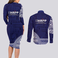Samoa HRPP Couples Matching Long Sleeve Bodycon Dress and Long Sleeve Button Shirt Samoan Motif Patterns - Polynesian Pride